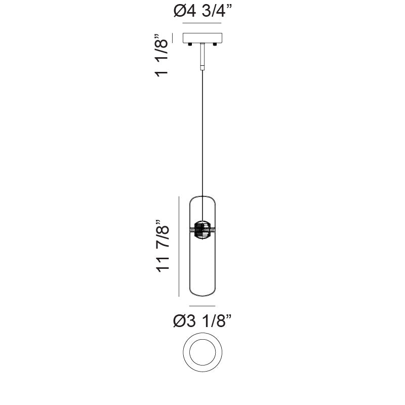 Matteo Lighting Amulet 3" LED Pendant – line drawing with dimensions
