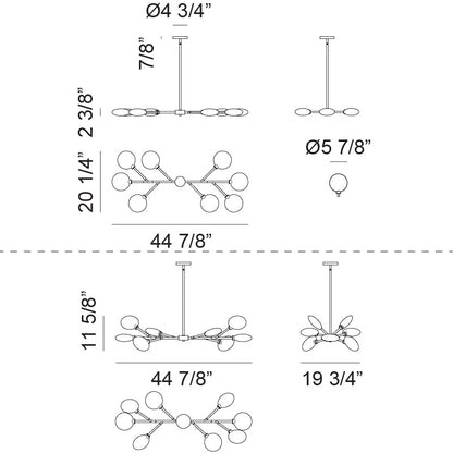 Matteo Lighting Peony 45" 8-Light Chandelier – line drawing with dimensions