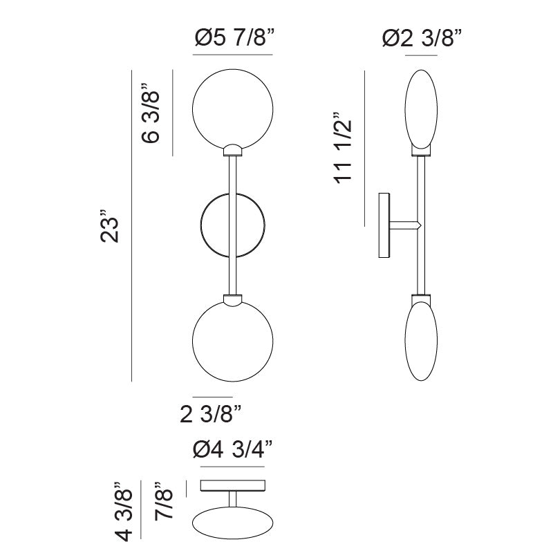Matteo Lighting Peony 23" 2-Light Bath Vanity Light – line drawing with dimensions
