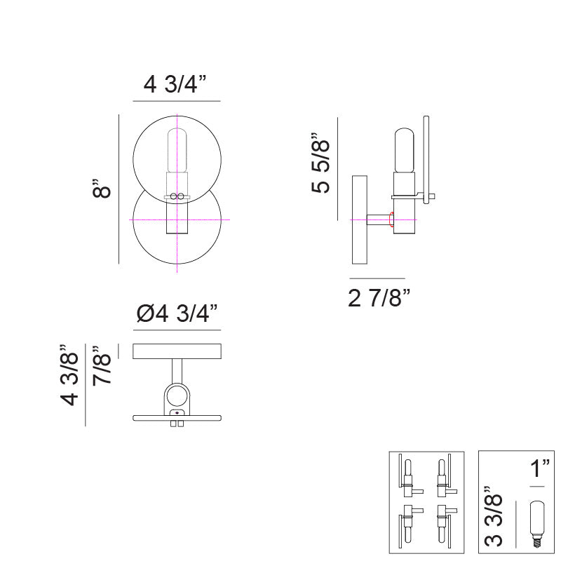 Matteo Lighting Cloudburst 8" Wall Sconce – line drawing with dimensions