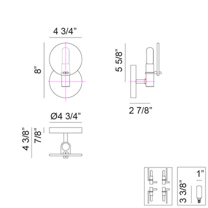 Matteo Lighting Cloudburst 8" Wall Sconce – line drawing with dimensions