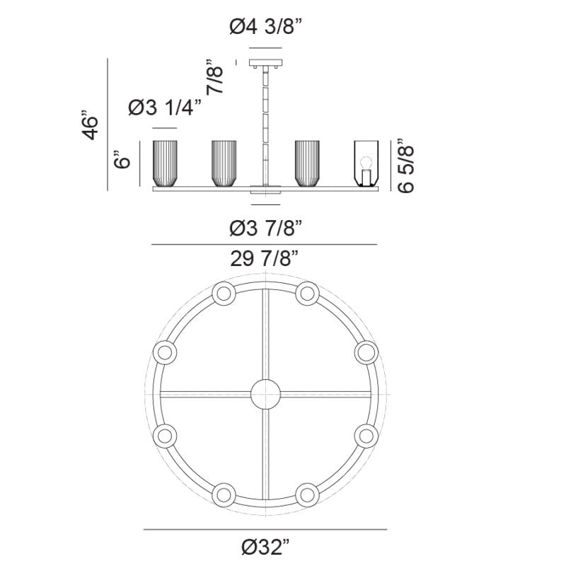 Matteo Lighting Westlock 32" 8-Light Chandelier – line drawing with dimensions