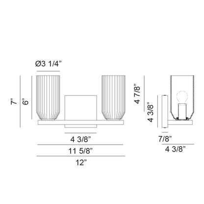 Matteo Lighting Westlock 12" 2-Light Bath Vanity Light – line drawing with dimensions