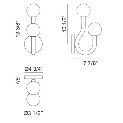 Matteo Lighting Joelle 13" 2-Light Wall Sconce – line drawing with dimensions