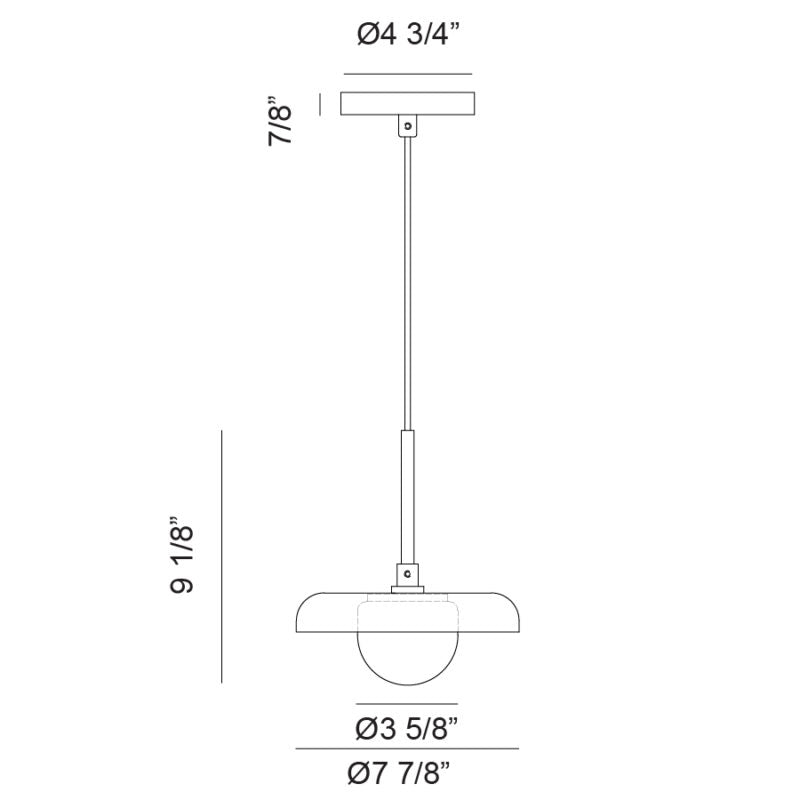Matteo Lighting Creston 8" Pendant – line drawing with dimensions
