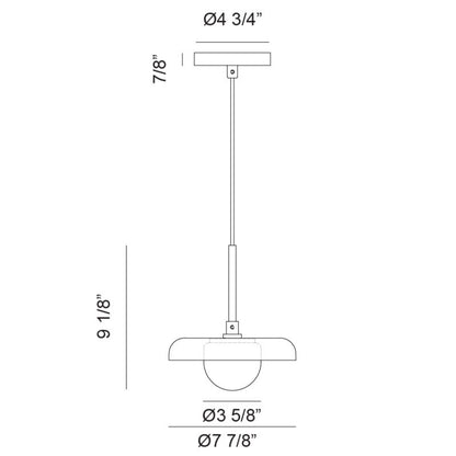 Matteo Lighting Creston 8" Pendant – line drawing with dimensions