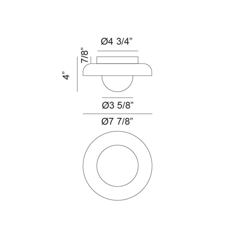 Matteo Lighting Creston 8" Flush Mount – line drawing with dimensions