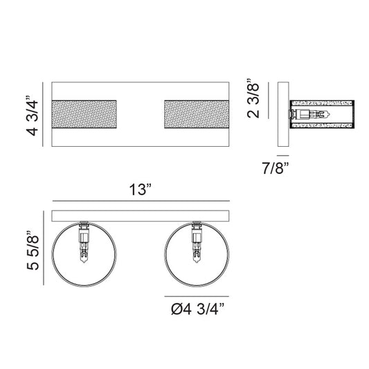 Matteo Lighting Weatherton 13" 2-Light Bath Vanity Light – line drawing with dimensions