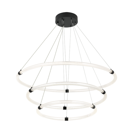 Matteo Lighting Inkara 39" 3-Ring LED Chandelier in Matte Black (C34896MB)