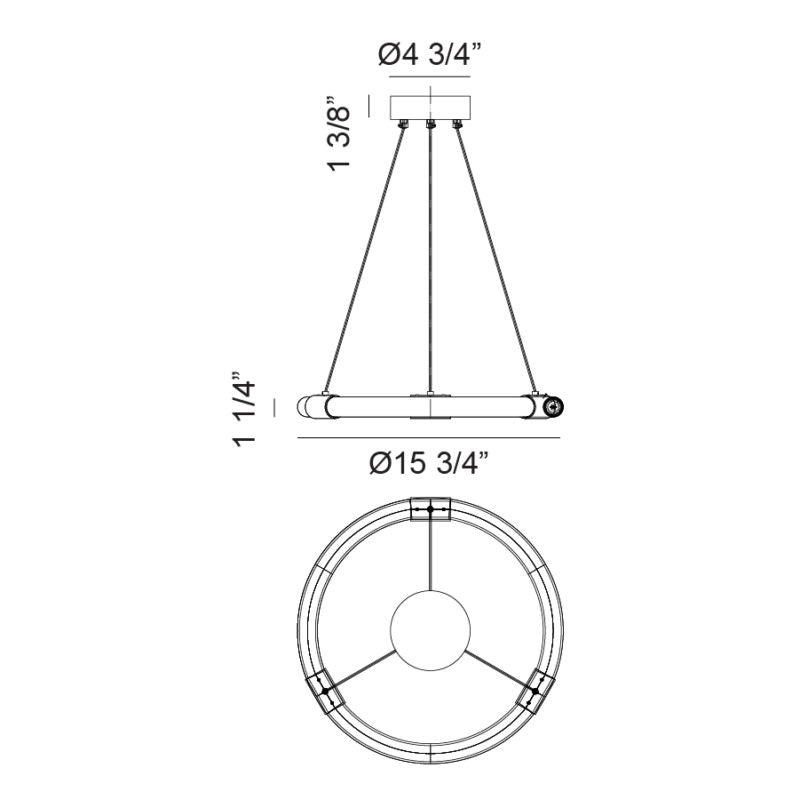 Matteo Lighting Inkara 16" LED Chandelier – line drawing with dimensions