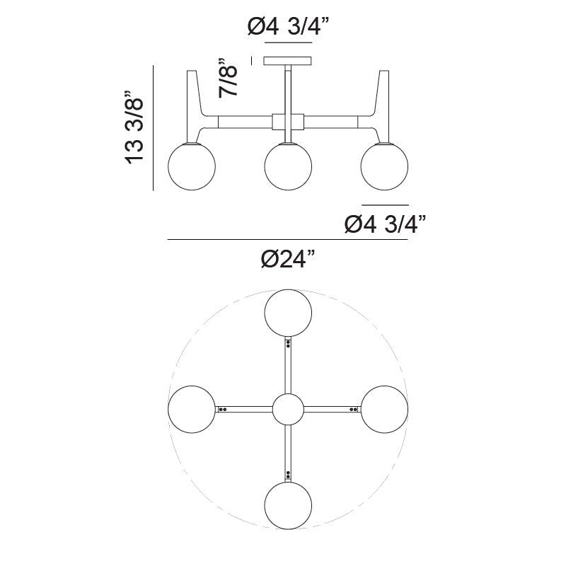 Matteo Lighting Scriben 24" 4-Light Flush Mount – line drawing with dimensions
