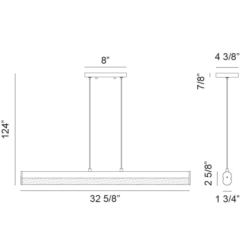 Matteo Lighting Junction 33" LED Linear Chandelier – line drawing with dimensions