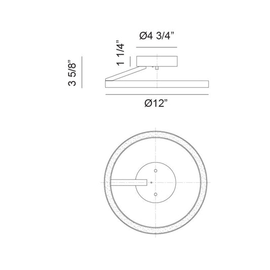 Matteo Lighting Trundle 12" LED Flush Mount – line drawing with dimensions
