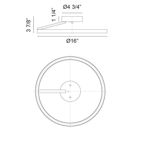 Matteo Lighting Trundle 16" LED Flush Mount – line drawing with dimensions