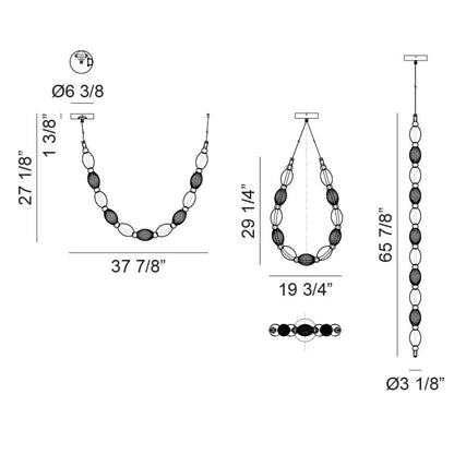 Matteo Lighting Tentacles 1-Light LED Pendant – line drawing with dimensions