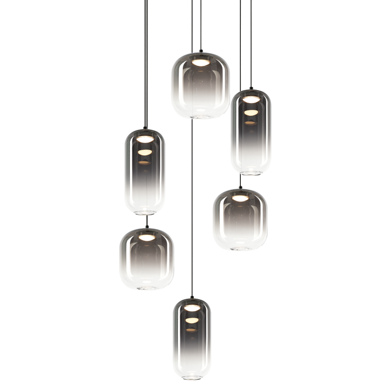Matteo Lighting Refrax 17" 6-Light LED Chandelier in Matte Black + Smoke Glass (C37406MBSM)