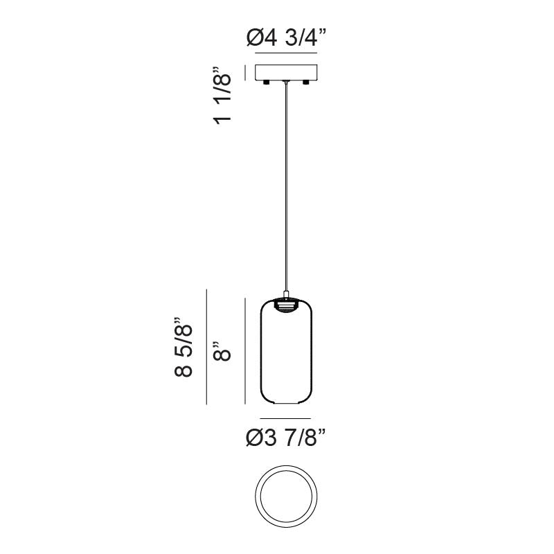 Matteo Lighting Refrax 4" LED Pendant – line drawing with dimensions