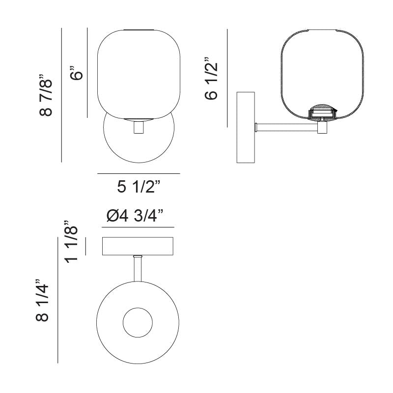 Matteo Lighting Refrax 9" LED Wall Sconce – line drawing with dimensions