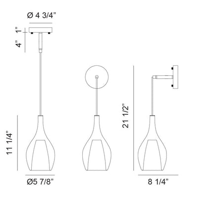 Matteo Lighting Jericho 6" Pendant – line drawing with dimensions