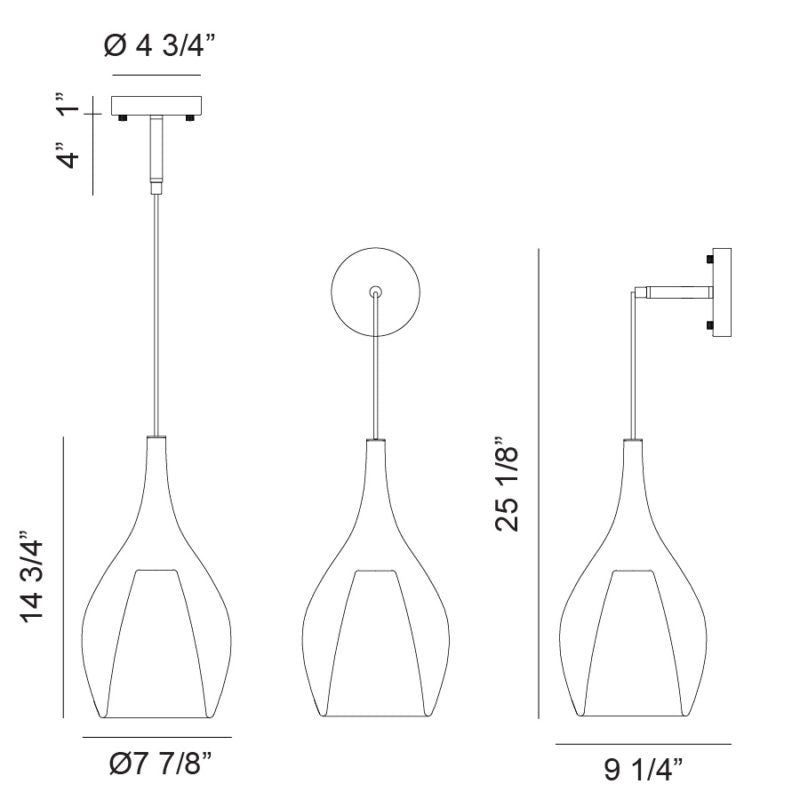 Matteo Lighting Jericho 8" Pendant – line drawing with dimensions