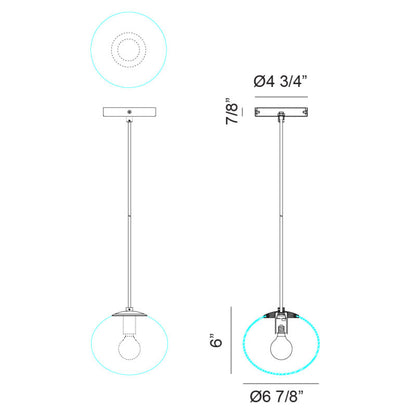 Matteo Lighting Bulbus 7" Pendant – line drawing with dimensions
