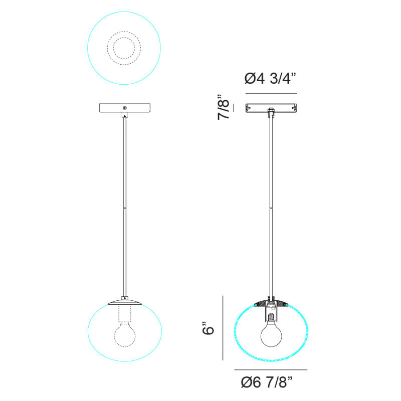 Matteo Lighting Bulbus 7" Pendant – line drawing with dimensions