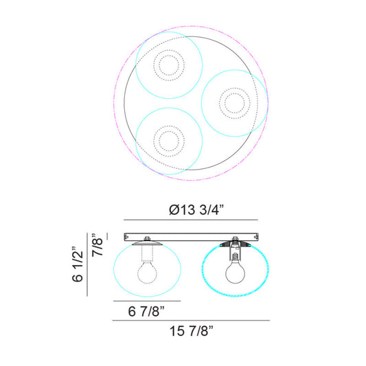 Matteo Lighting Bulbus 16" 3-Light Flush Mount – line drawing with dimensions