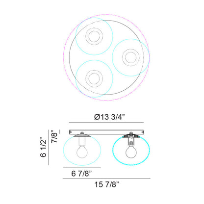 Matteo Lighting Bulbus 16" 3-Light Flush Mount – line drawing with dimensions