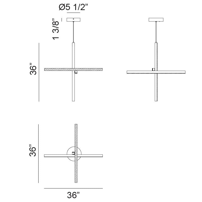 Matteo Lighting Crosley 36" 3-Light LED Chandelier – line drawing with dimensions