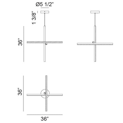Matteo Lighting Crosley 36" 3-Light LED Chandelier – line drawing with dimensions