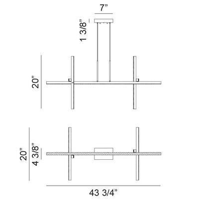 Matteo Lighting Crosley 44" 5-Light LED Linear Chandelier – line drawing with dimensions