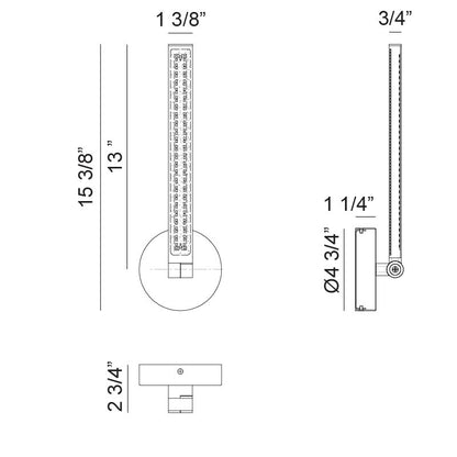 Matteo Lighting Archie 15" LED Bath Vanity Light – line drawing with dimensions
