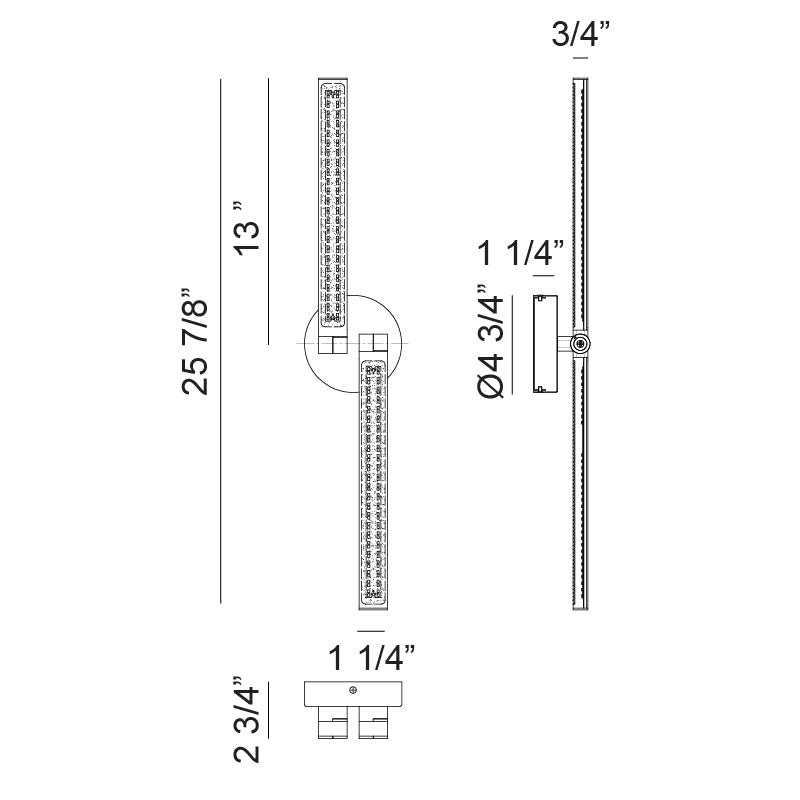 Matteo Lighting Archie 26" 2-Light LED Bath Vanity Light – line drawing with dimensions