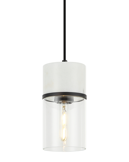Matteo Lighting Marmor 1-Light Pendant in Matte Black + White Marble (C39901MB)
