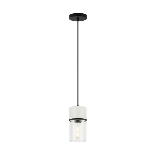 Matteo Lighting Marmor 1-Light Pendant in Matte Black + White Marble (C39901MB) – alternate view