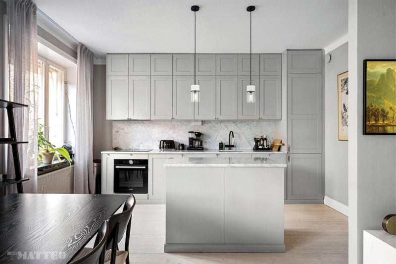 Matteo Lighting Marmor 1-Light Pendant in Matte Black + White Marble (C39901MB) – alternate view