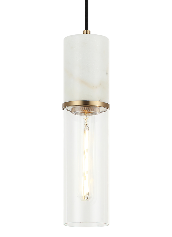 Matteo Lighting Marmor 3" Pendant in Aged Gold Brass + White Marble (C39911AG)