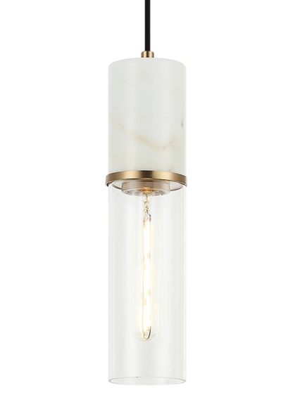 Matteo Lighting Marmor 3" Pendant in Aged Gold Brass + White Marble (C39911AG)