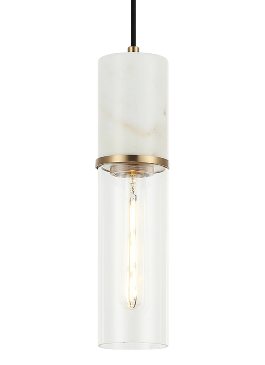 Matteo Lighting Marmor 3" Pendant in Aged Gold Brass + White Marble (C39911AG)