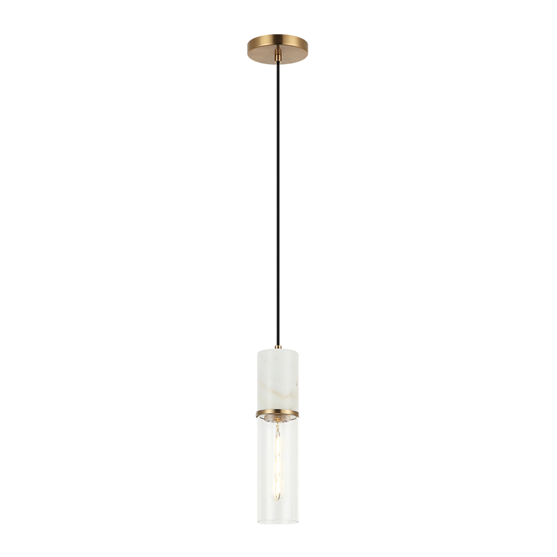 Matteo Lighting Marmor 3" Pendant in Aged Gold Brass + White Marble (C39911AG) – alternate view