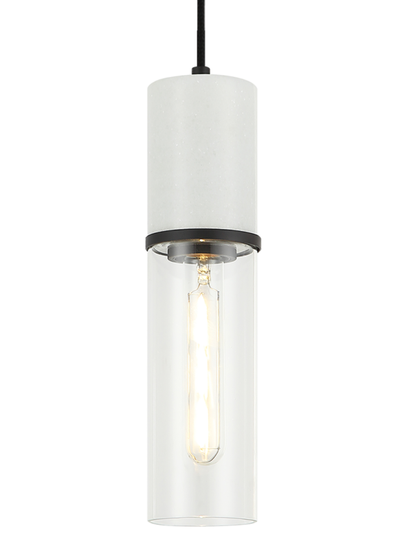 Matteo Lighting Marmor 3" Pendant in Matte Black + White Marble (C39911MB)
