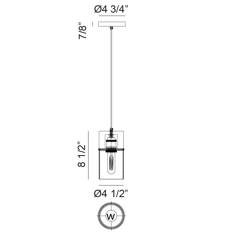 Matteo Lighting Marmor 1-Light Pendant – line drawing with dimensions