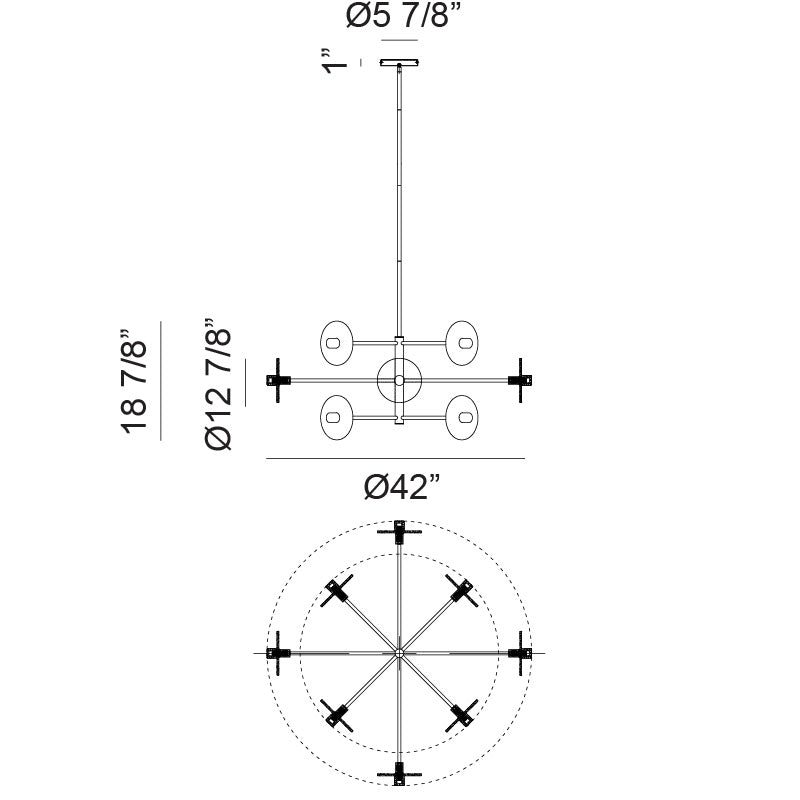 Matteo Lighting Monument 42" 12-Light Chandelier – line drawing with dimensions