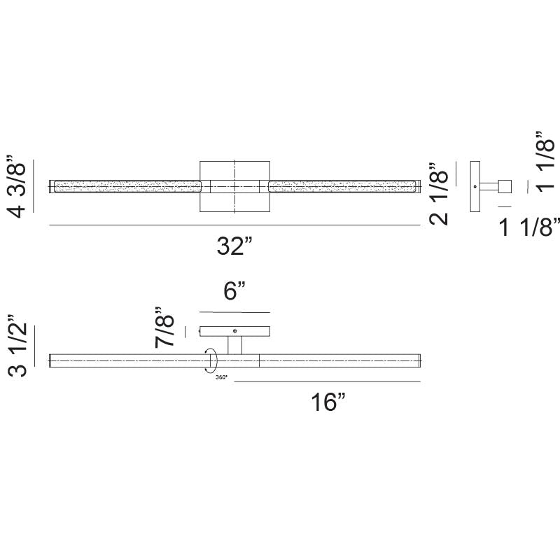 Matteo Lighting Lineal 32" LED Wall Sconce – line drawing with dimensions