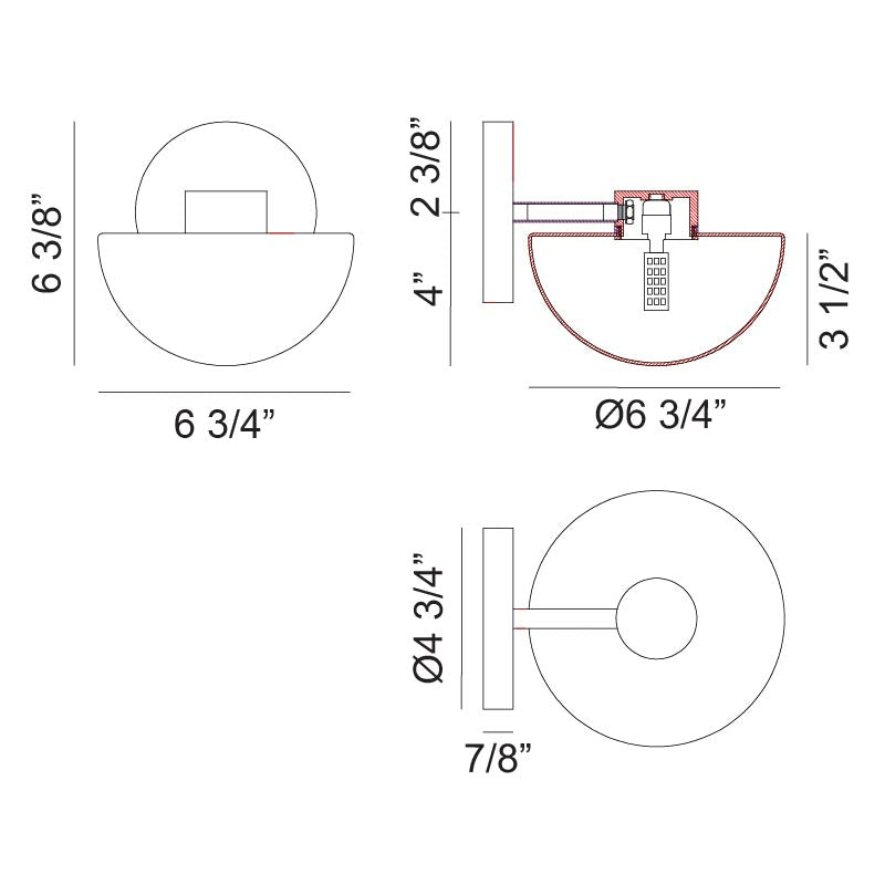 Matteo Lighting Gardena 7" Wall Sconce – line drawing with dimensions