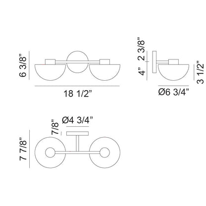 Matteo Lighting Gardena 19" 2-Light Wall Sconce – line drawing with dimensions
