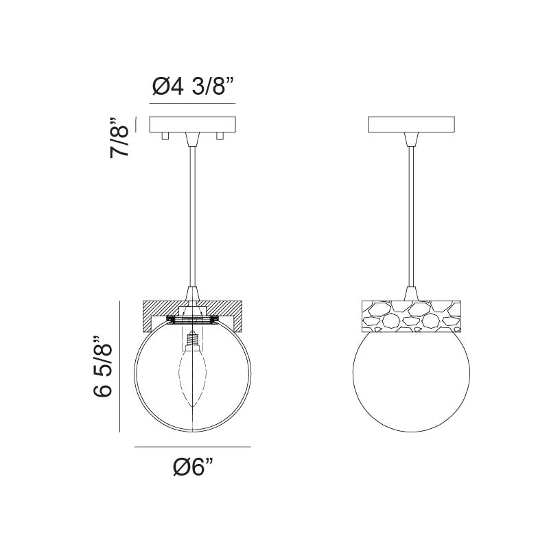 Matteo Lighting Dune 6" Travertine Pendant – line drawing with dimensions