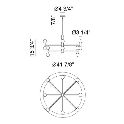 Matteo Lighting Interstellar 42" 16-Light Chandelier – line drawing with dimensions