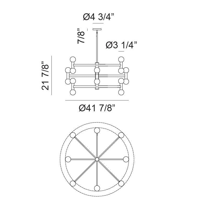Matteo Lighting Interstellar 42" 24-Light Chandelier – line drawing with dimensions