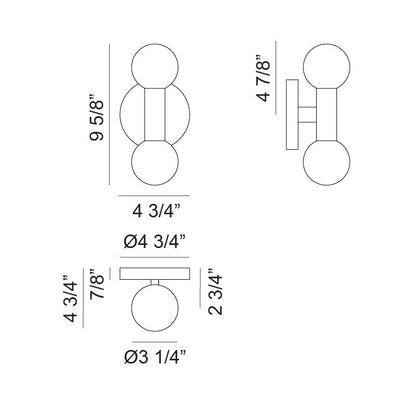 Matteo Lighting Interstellar 10" 2-Light Wall Sconce – line drawing with dimensions